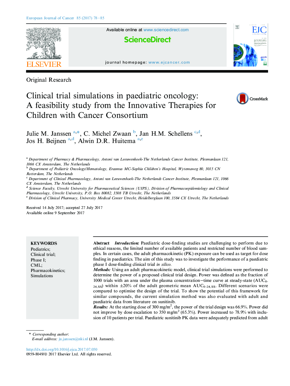 Original ResearchClinical trial simulations in paediatric oncology: AÂ feasibility study from the Innovative Therapies for Children with Cancer Consortium