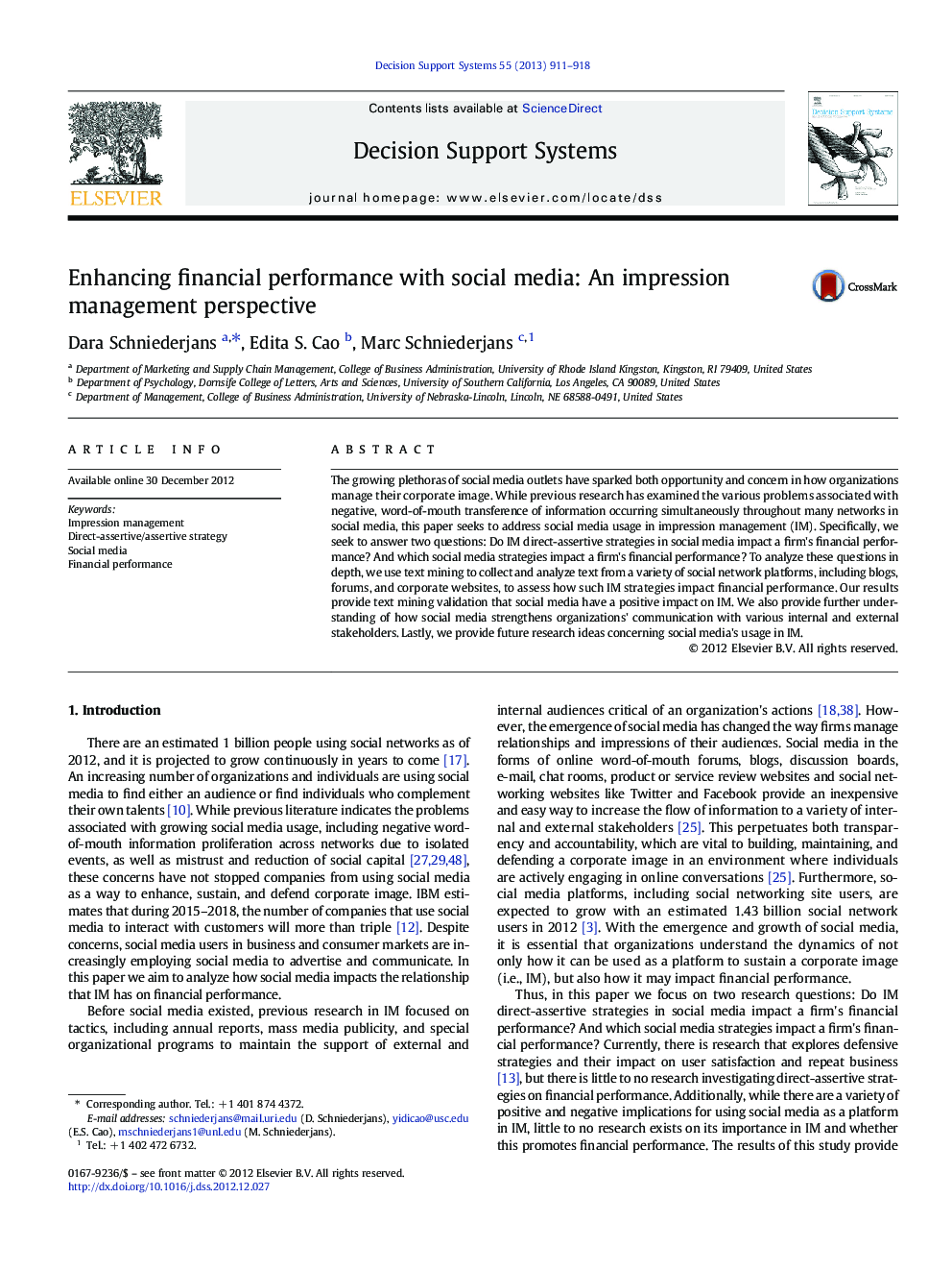 Enhancing financial performance with social media: An impression management perspective