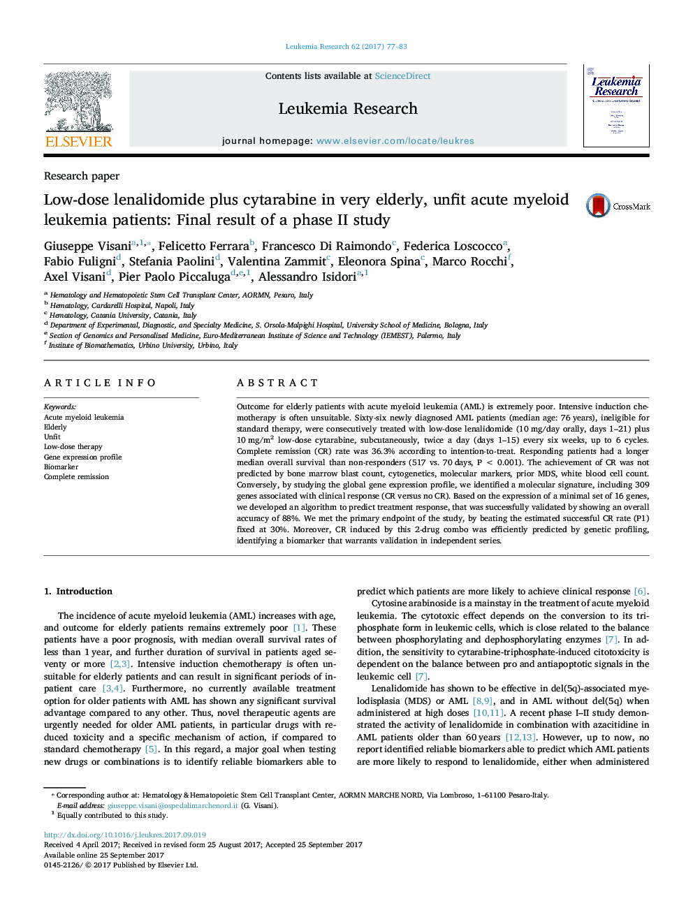 Low-dose lenalidomide plus cytarabine in very elderly, unfit acute myeloid leukemia patients: Final result of a phase II study