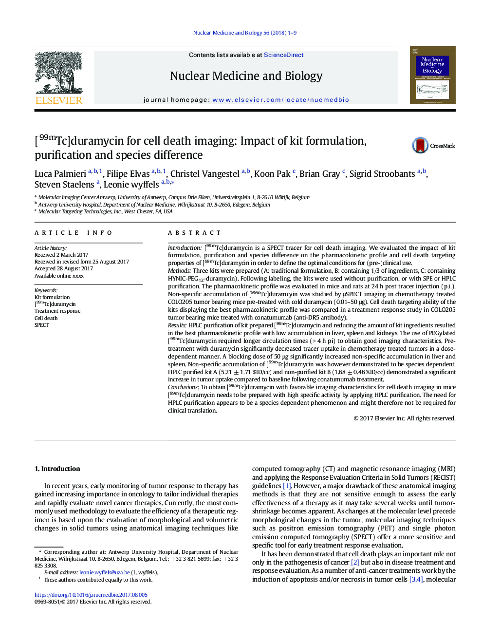 [99mTc]duramycin for cell death imaging: Impact of kit formulation, purification and species difference