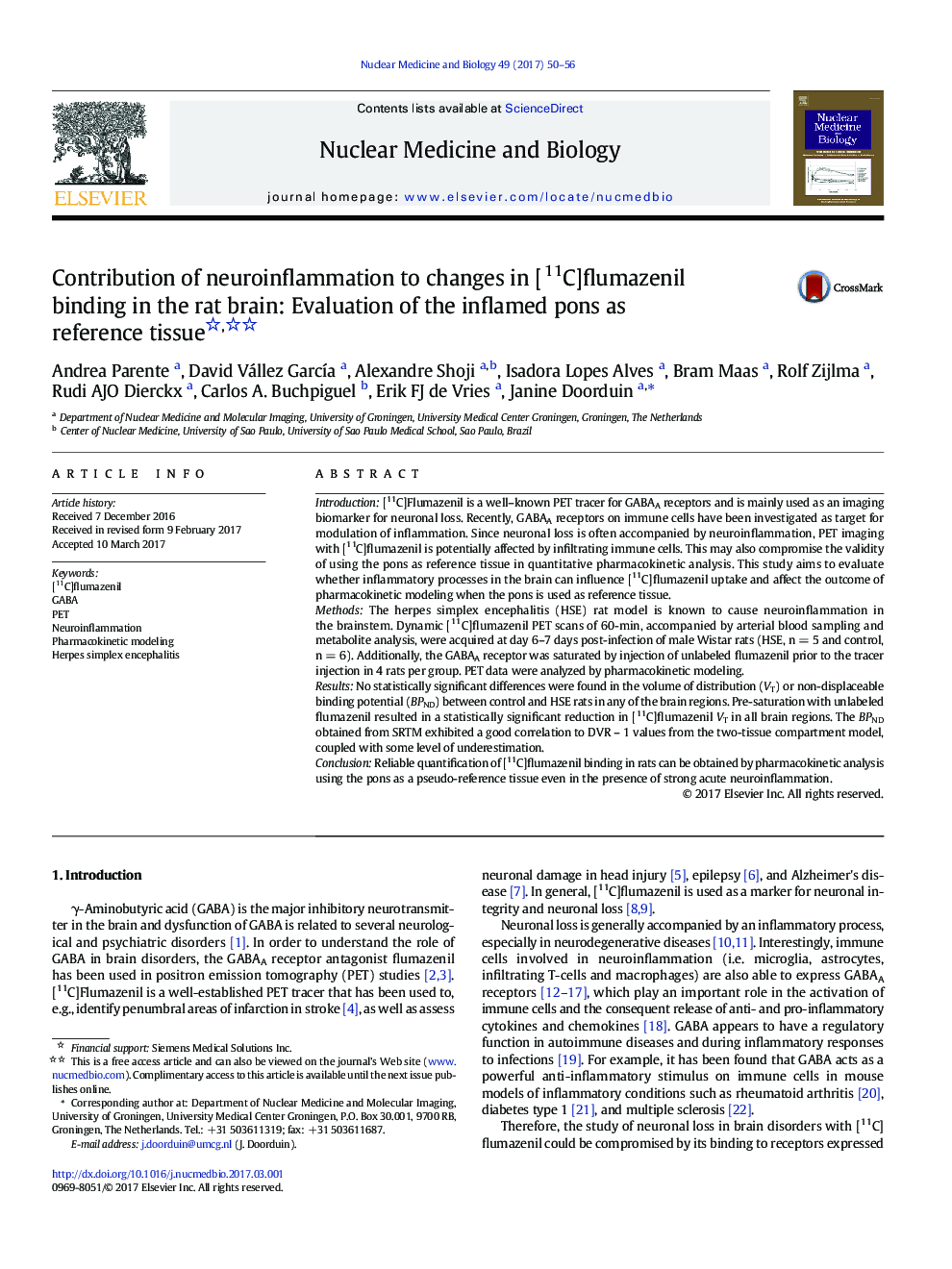 Contribution of neuroinflammation to changes in [11C]flumazenil binding in the rat brain: Evaluation of the inflamed pons as reference tissue