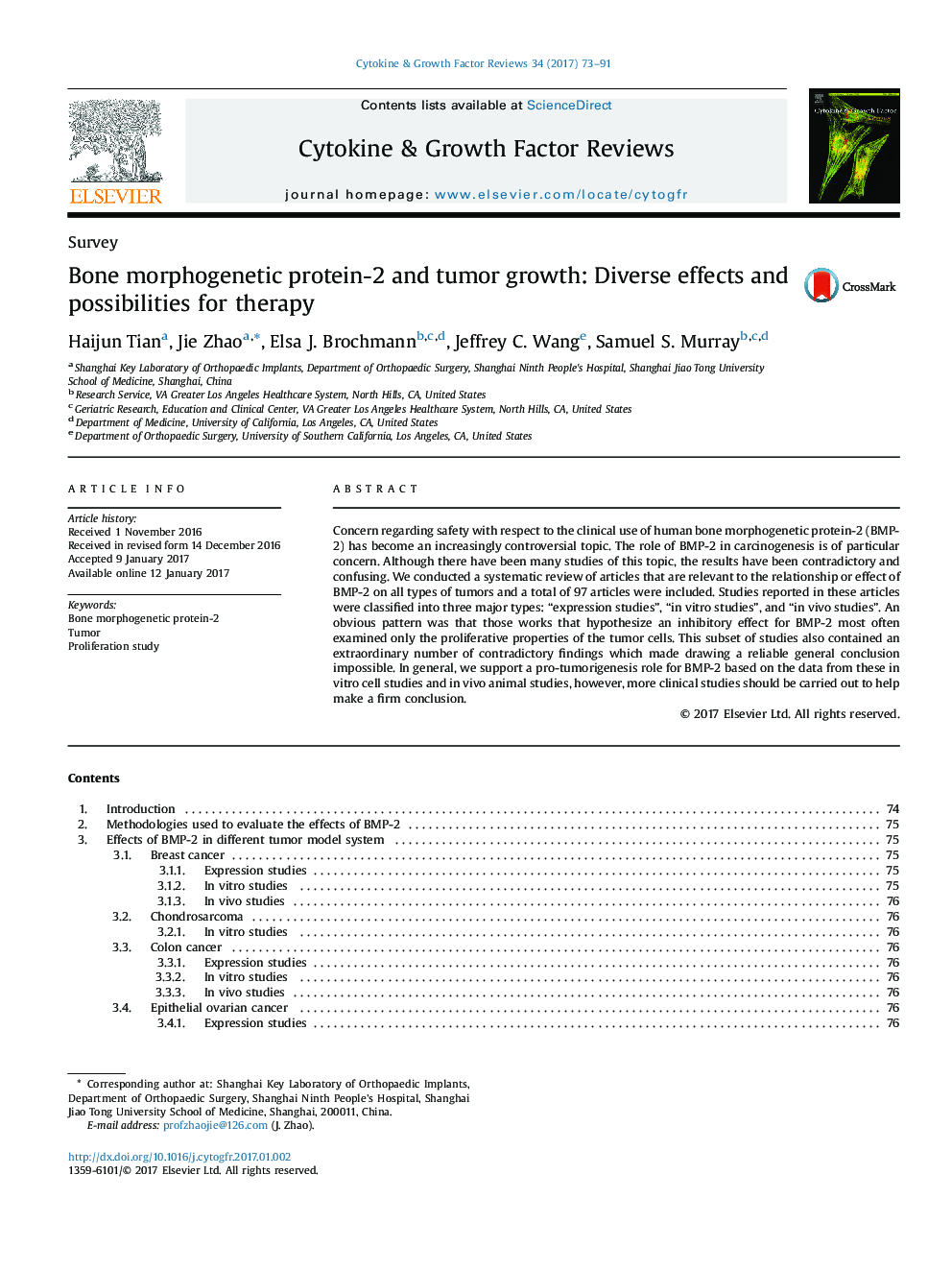 SurveyBone morphogenetic protein-2 and tumor growth: Diverse effects and possibilities for therapy