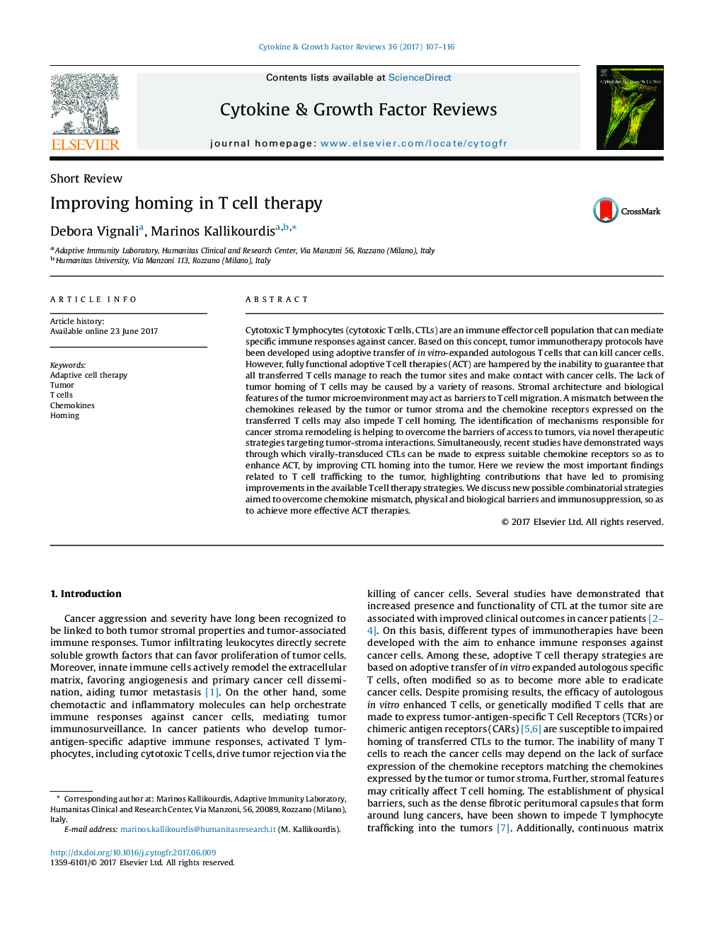 Short ReviewImproving homing in T cell therapy