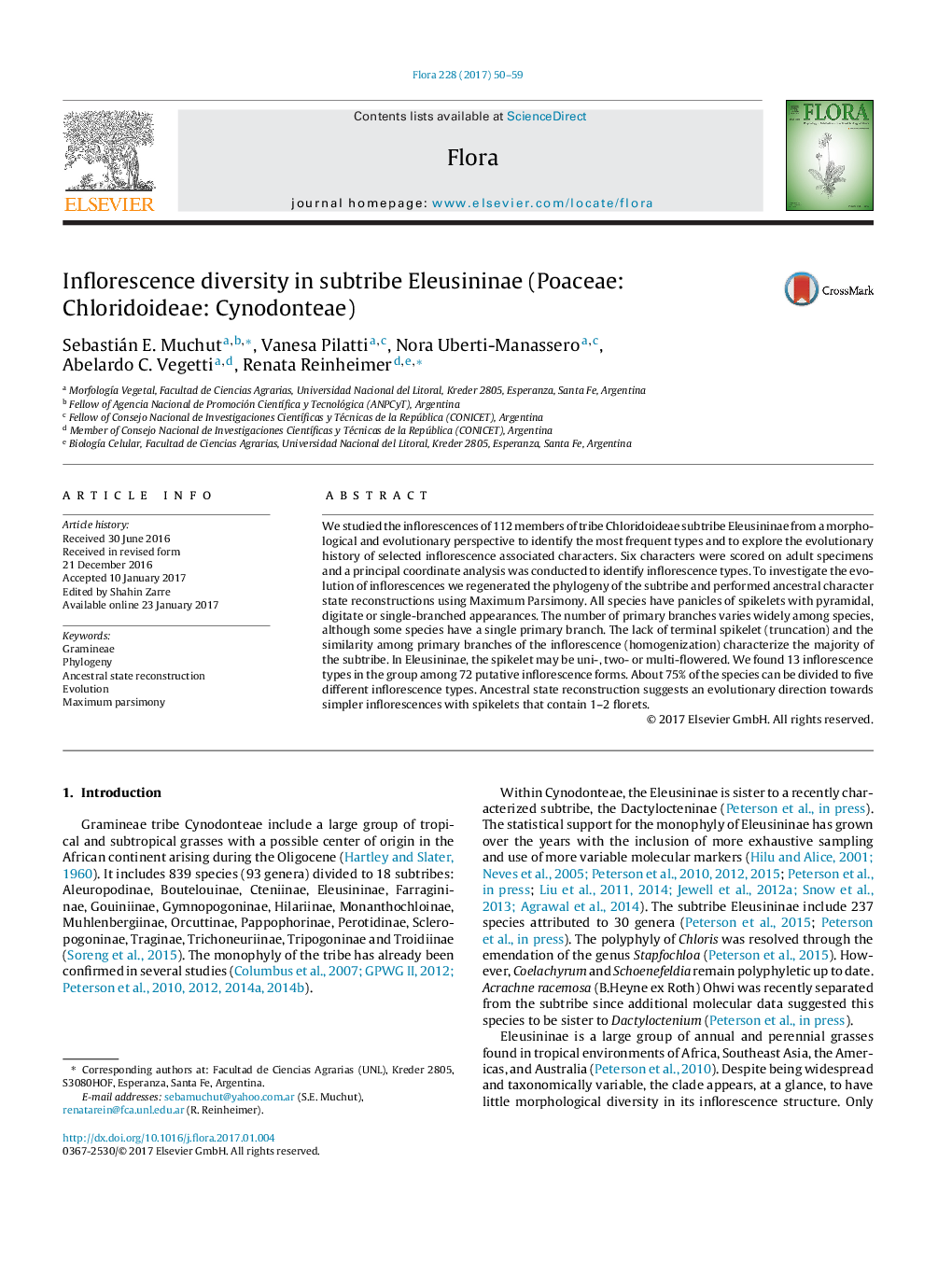 Inflorescence diversity in subtribe Eleusininae (Poaceae: Chloridoideae: Cynodonteae)