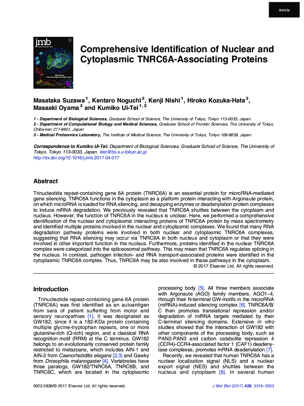 Comprehensive Identification of Nuclear and Cytoplasmic TNRC6A-Associating Proteins