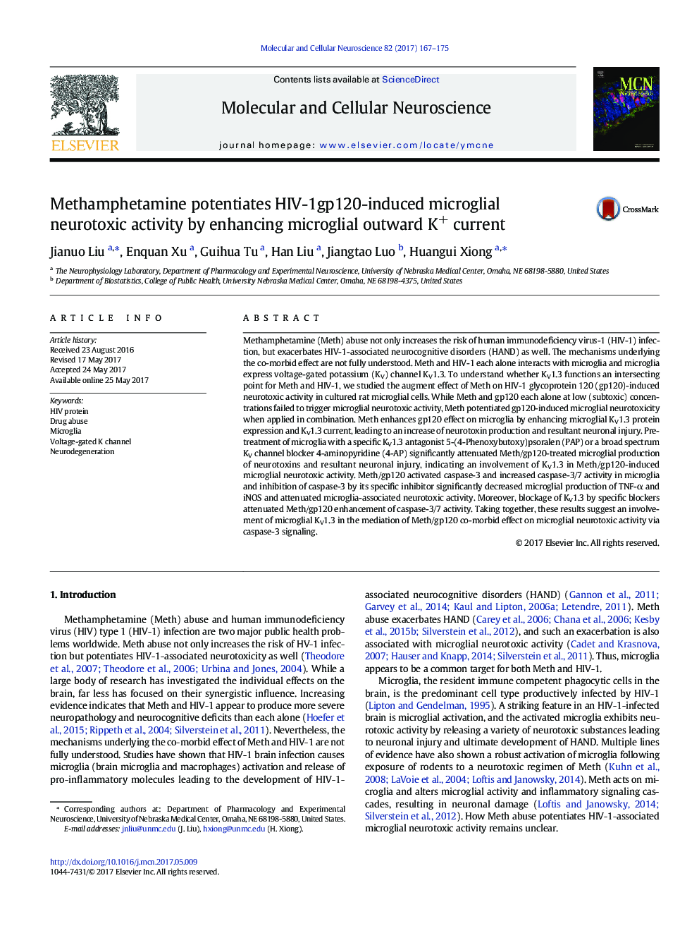 Methamphetamine potentiates HIV-1gp120-induced microglial neurotoxic activity by enhancing microglial outward K+ current