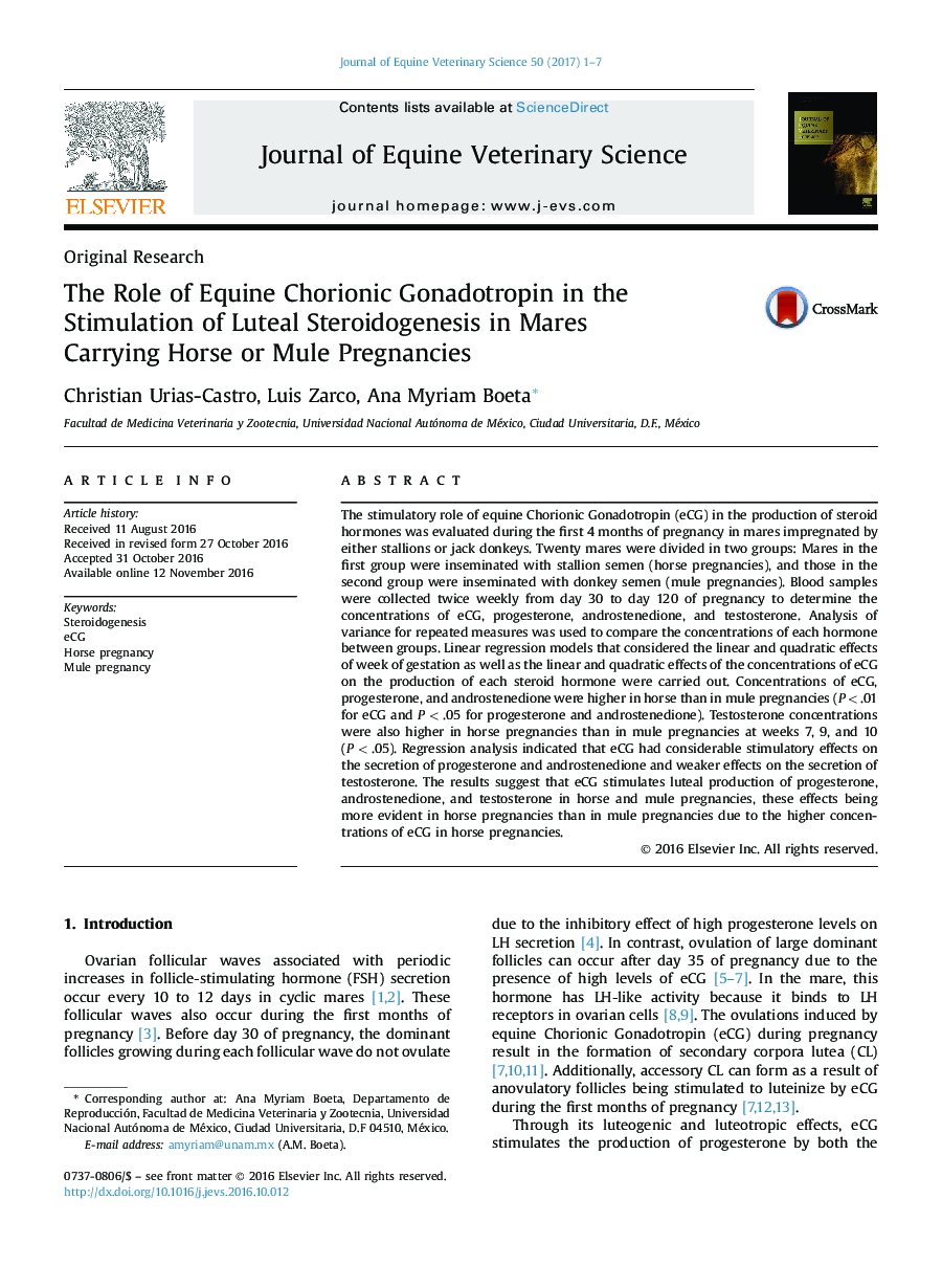 تحقیقات اصلی نقش گونادوتروپین کورونی صورتی در تحریک استروئیدزایی لوتئال در مادران بارداری اسب یا موش 