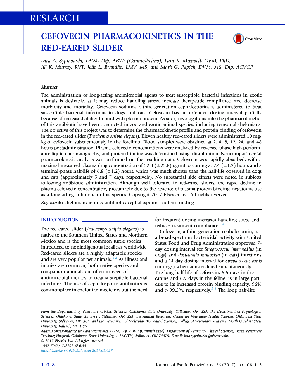 Cefovecin Pharmacokinetics in the Red-Eared Slider