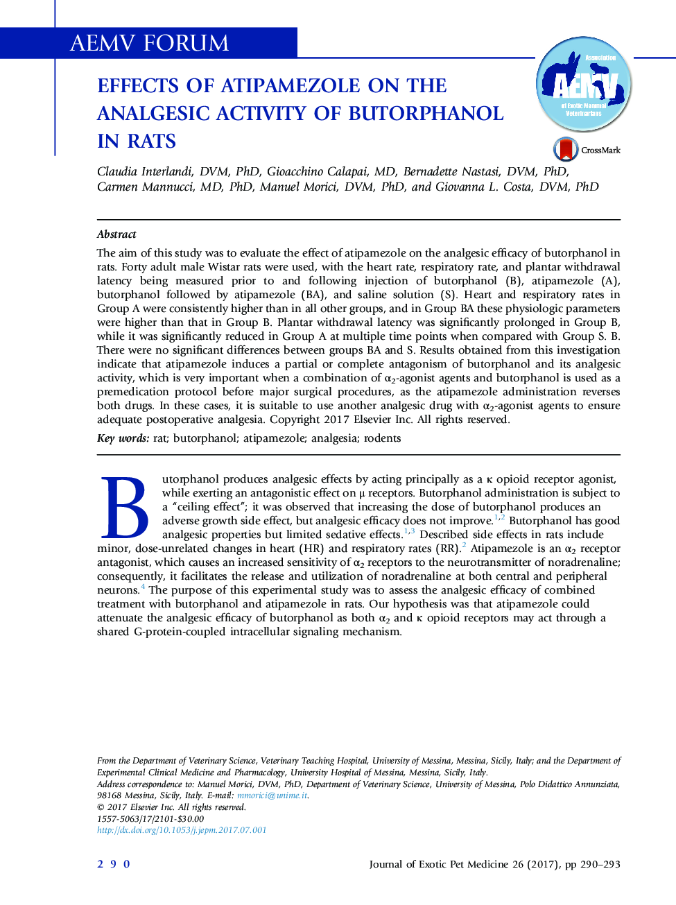 AEMV ForumEffects of Atipamezole on the Analgesic Activity of Butorphanol in Rats