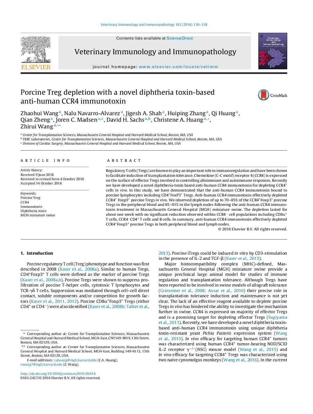 Porcine Treg depletion with a novel diphtheria toxin-based anti-human CCR4 immunotoxin