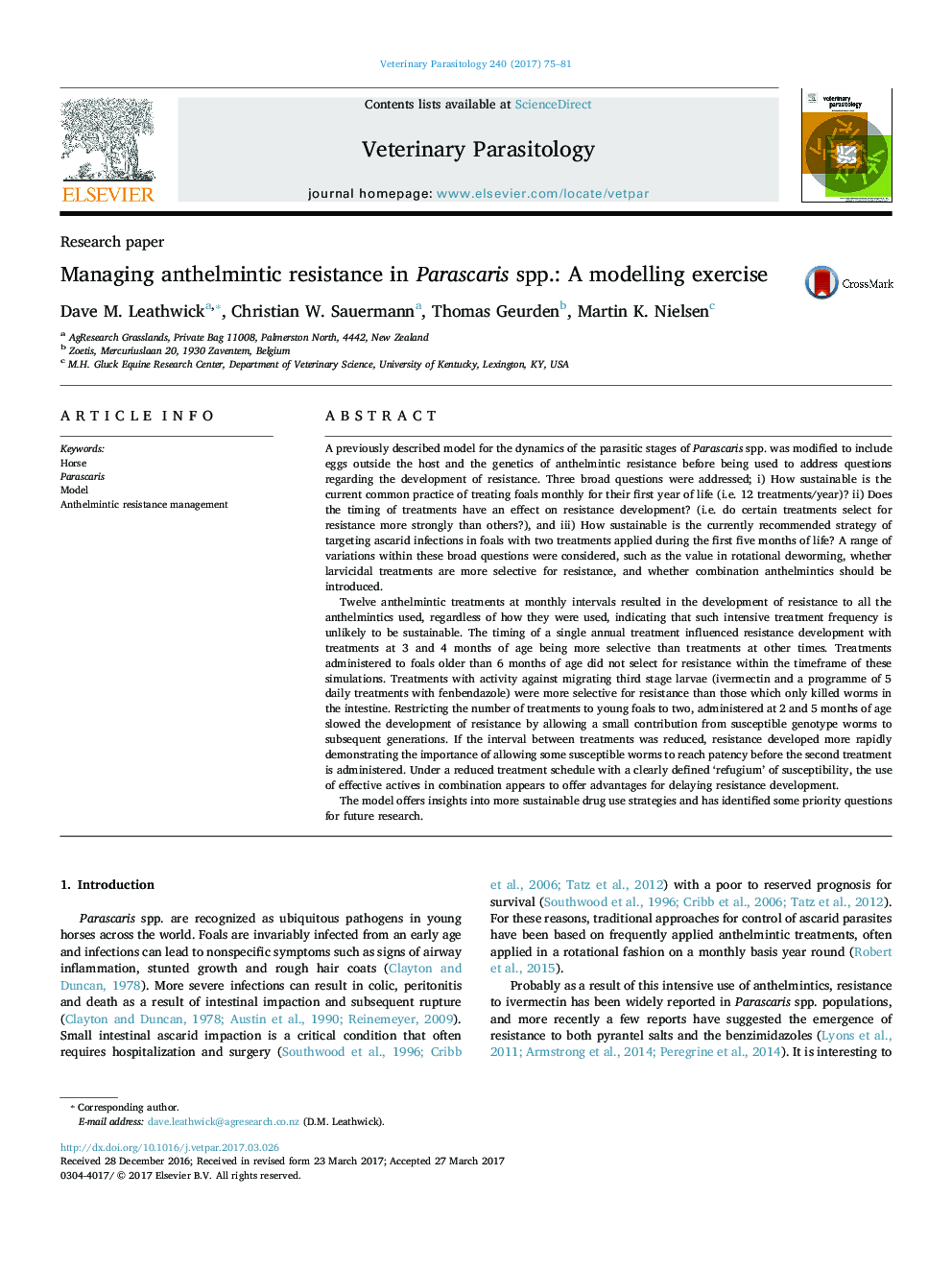 Managing anthelmintic resistance in Parascaris spp.: A modelling exercise