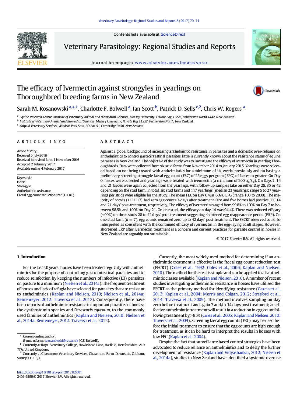 The efficacy of Ivermectin against strongyles in yearlings on Thoroughbred breeding farms in New Zealand