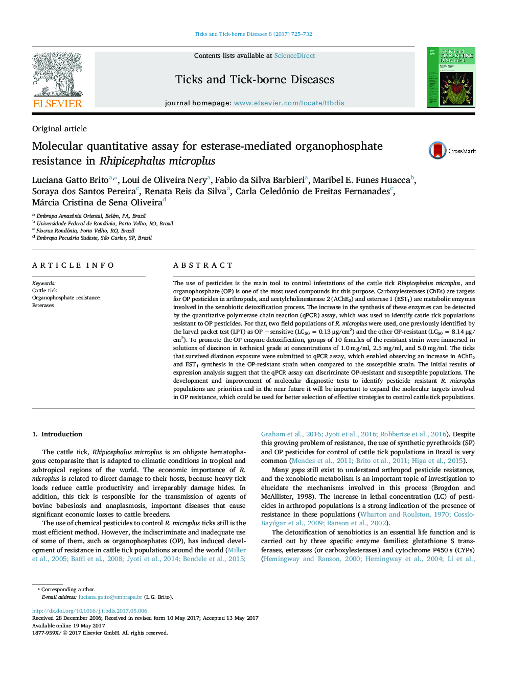 Molecular quantitative assay for esterase-mediated organophosphate resistance in Rhipicephalus microplus