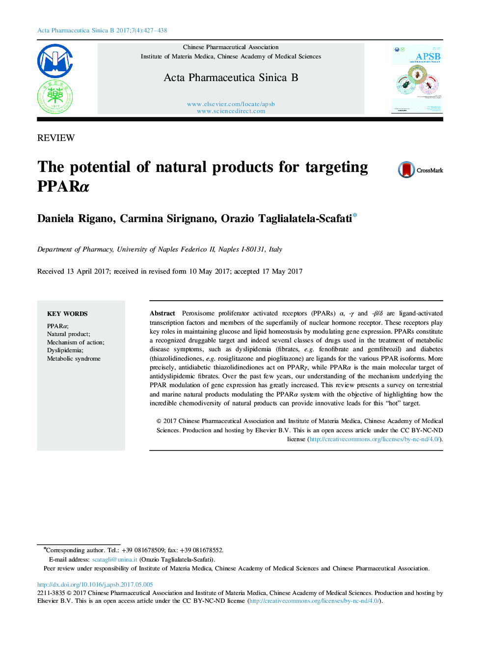 The potential of natural products for targeting PPARÎ±