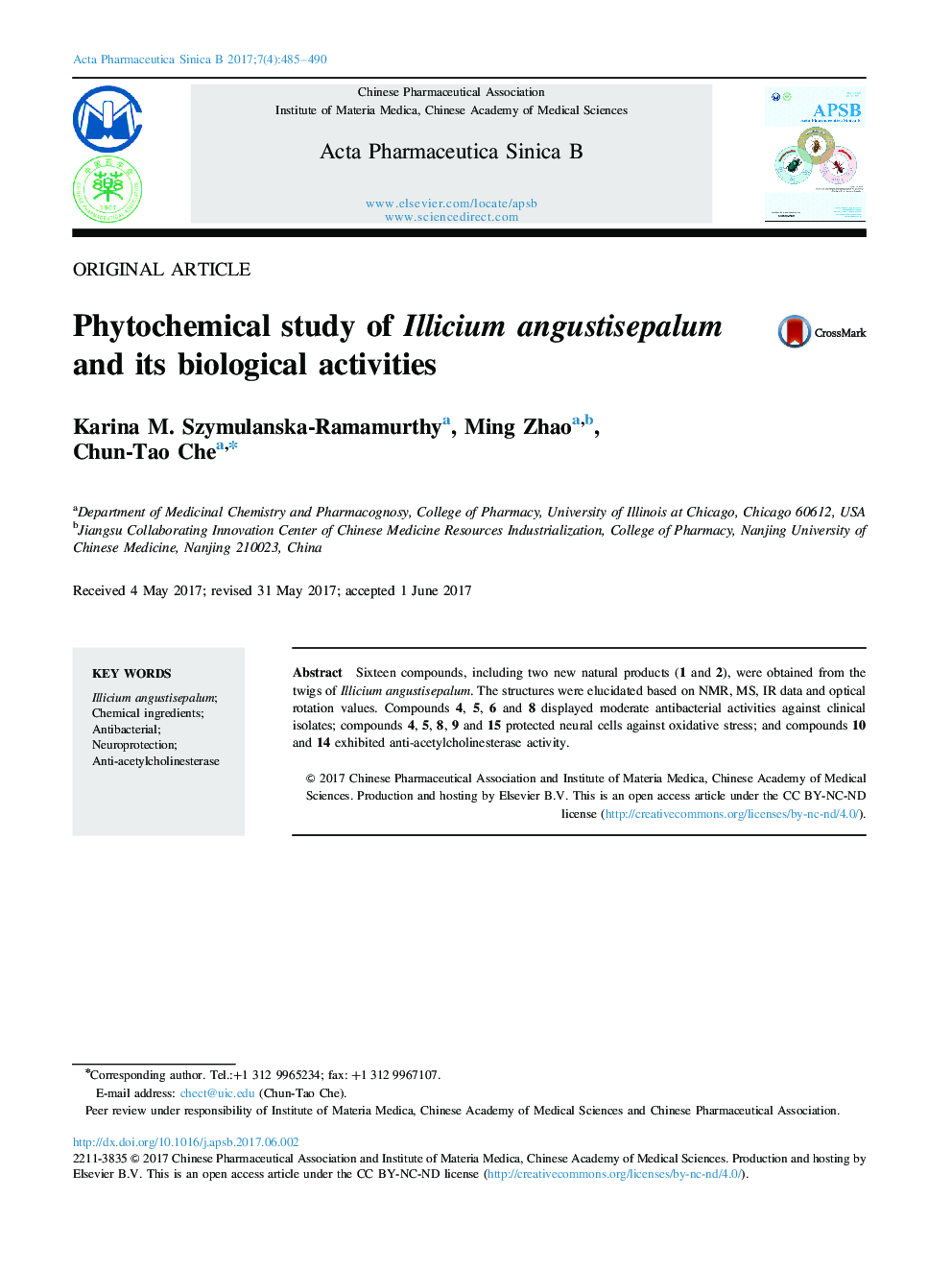 Phytochemical study of Illicium angustisepalum and its biological activities