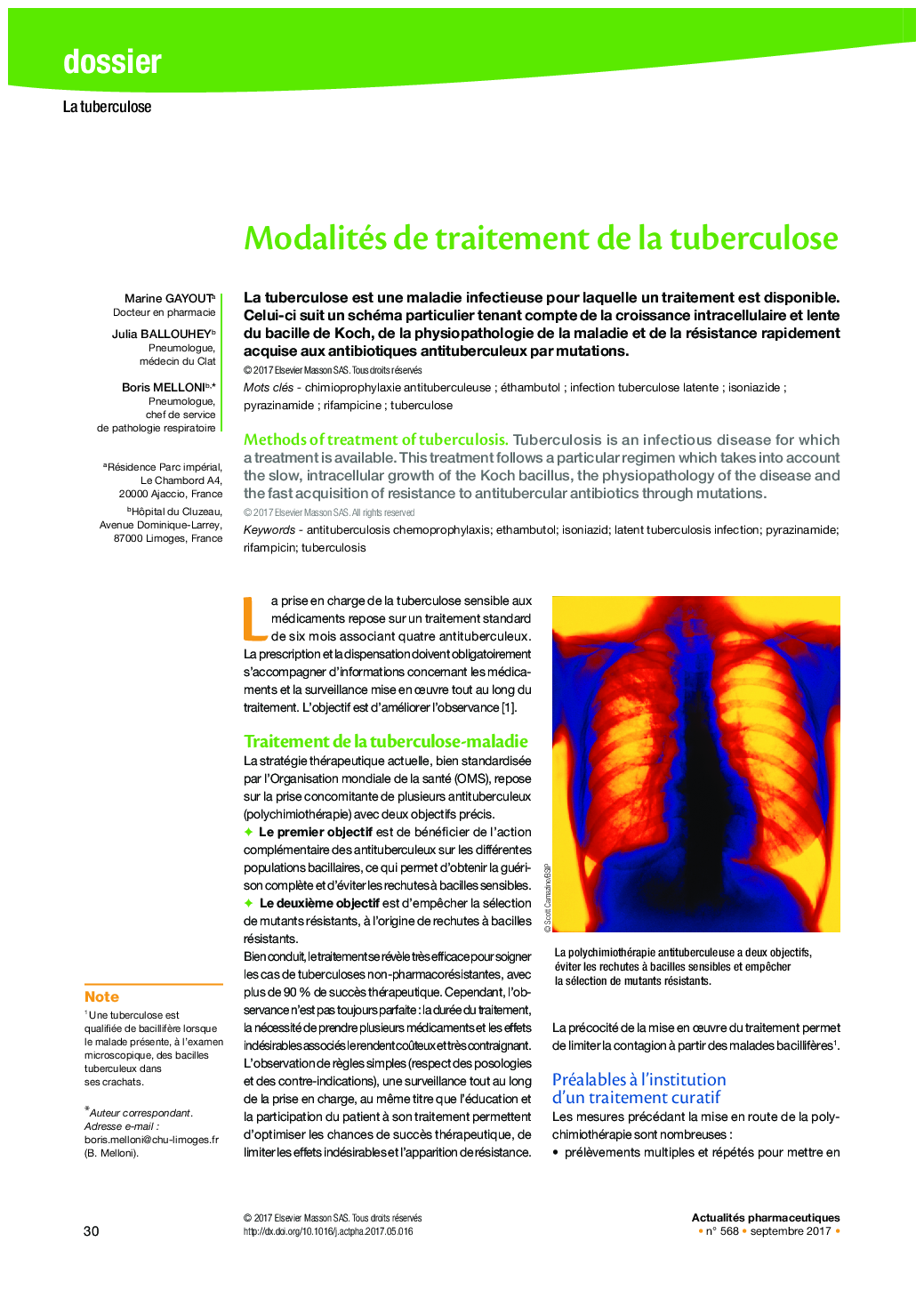 Modalités de traitement de la tuberculose