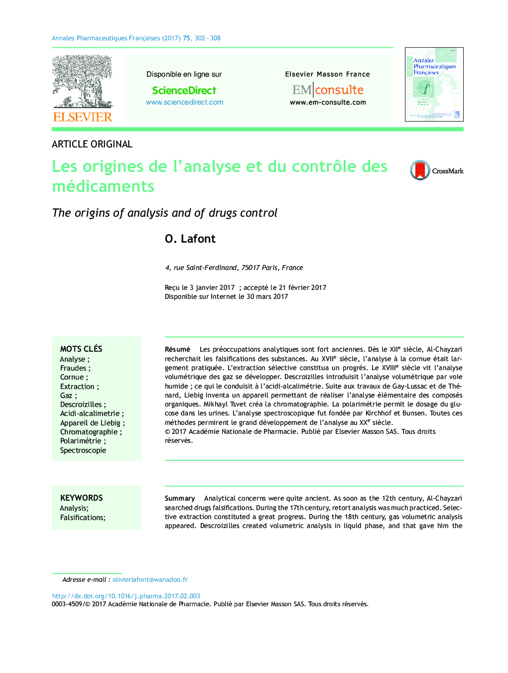 Les origines de l'analyse et du contrÃ´le des médicaments