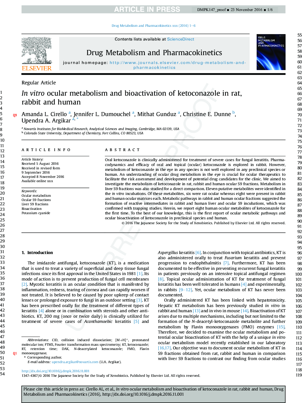 InÂ vitro ocular metabolism and bioactivation of ketoconazole in rat, rabbit and human