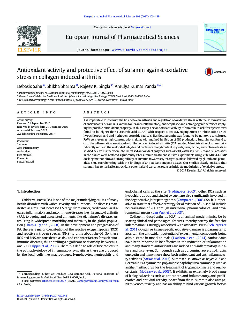 فعالیت آنتیاکسیدانی و اثر محافظتی سارامین در برابر استرس اکسیداتیو در آرتریت ناشی از کلاژن 