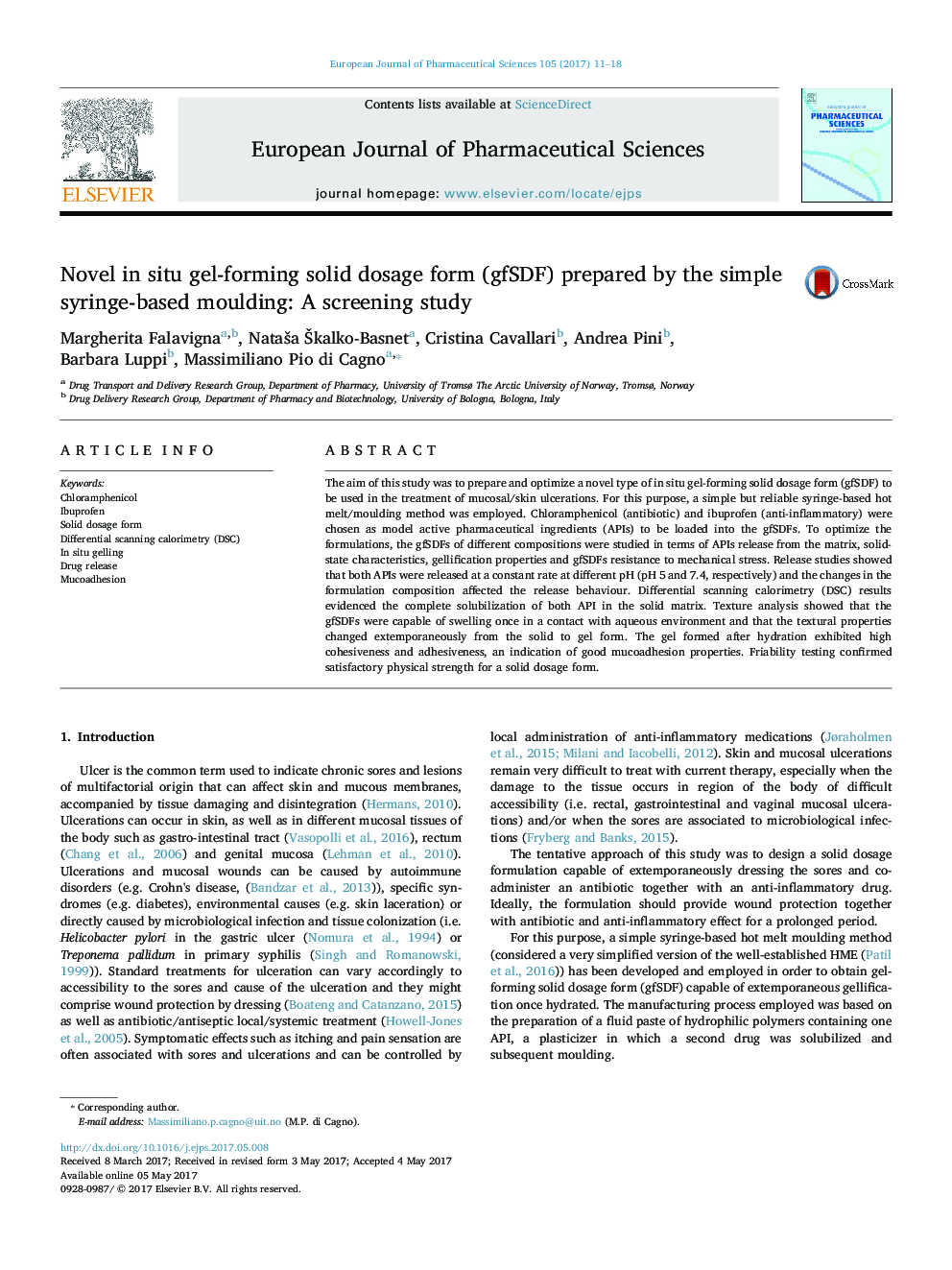 Novel in situ gel-forming solid dosage form (gfSDF) prepared by the simple syringe-based moulding: A screening study