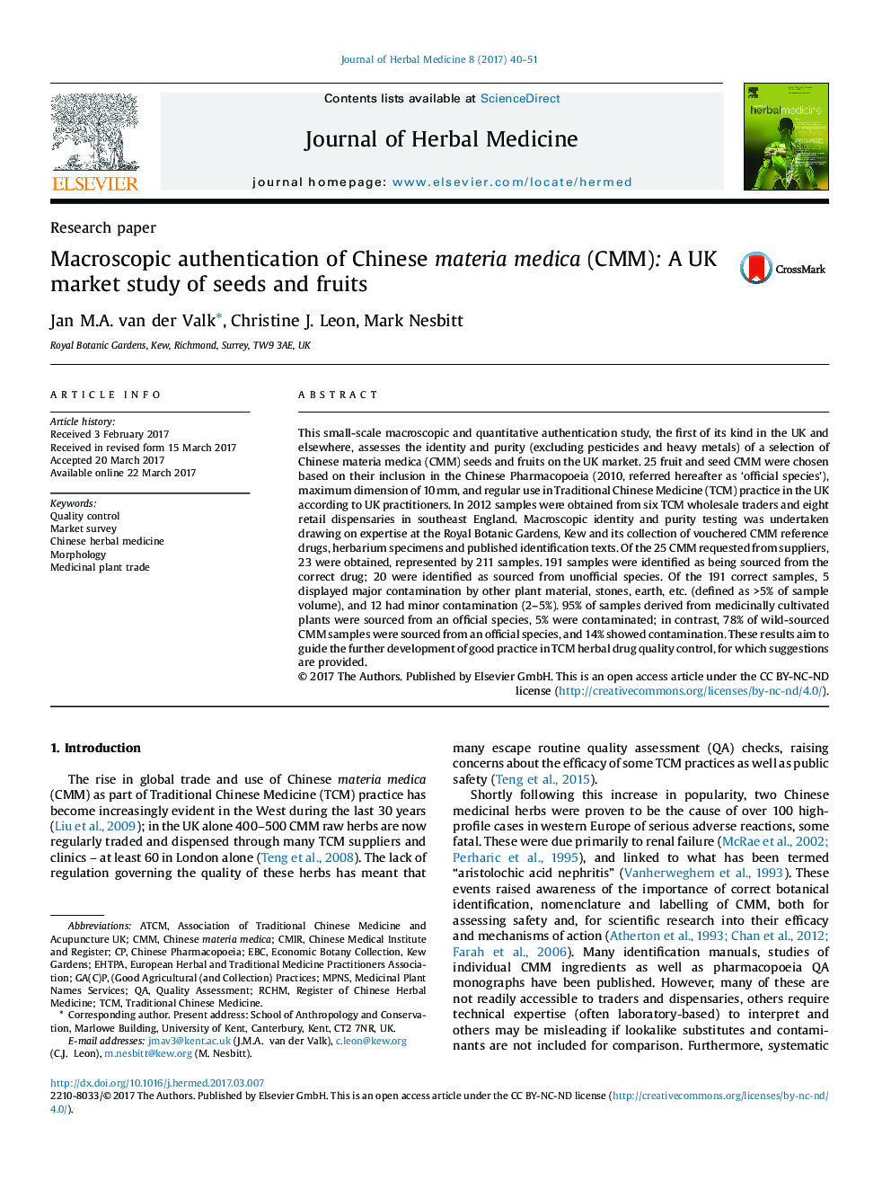 Macroscopic authentication of Chinese materia medica (CMM): A UK market study of seeds and fruits