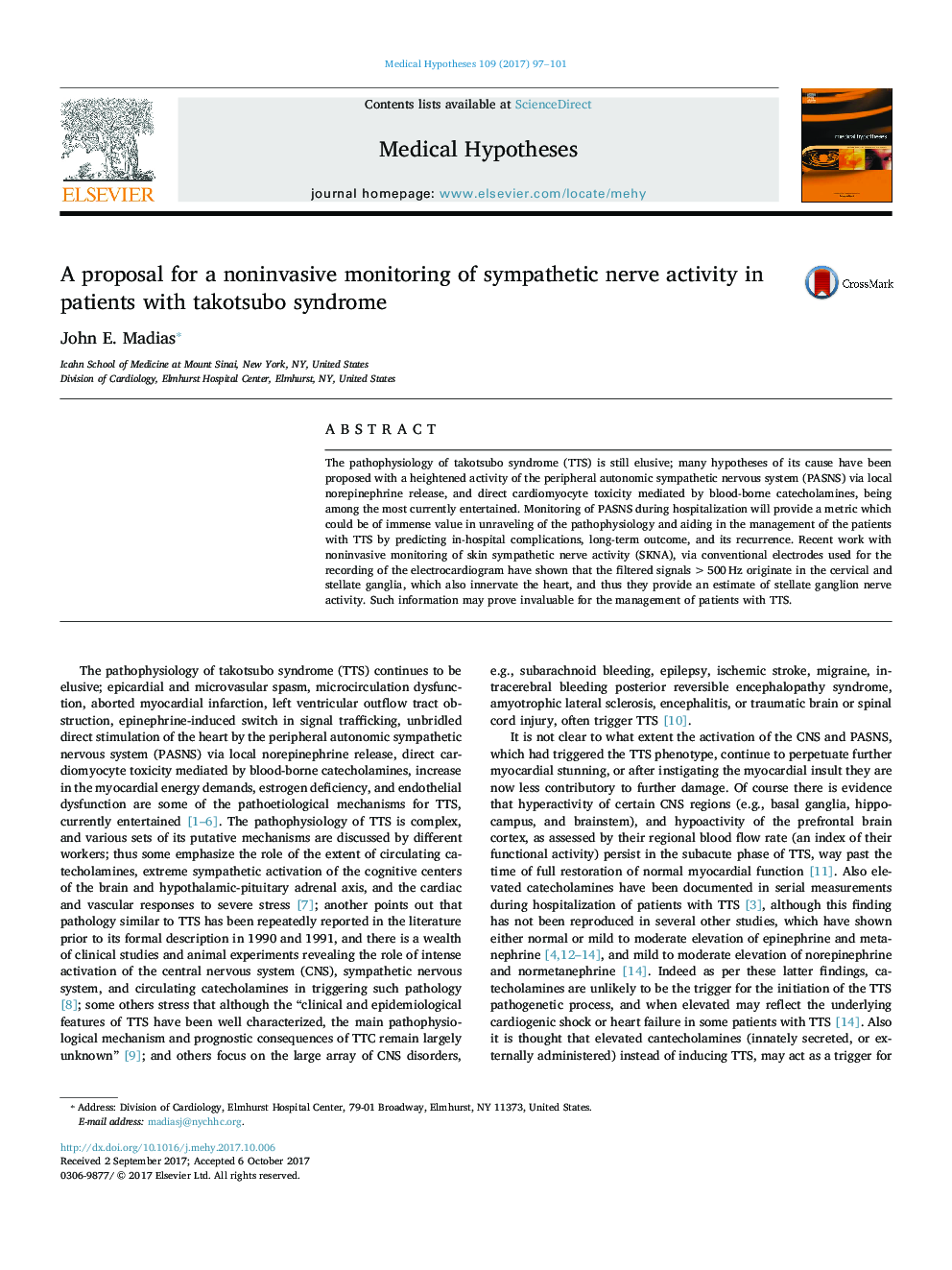 پیشنهادی برای نظارت غیرمستقیم فعالیت عصب سمپاتیک در بیماران مبتلا به سندرم تاکوزوبو 