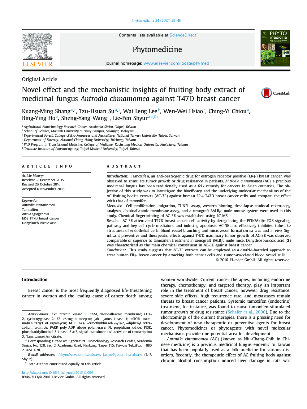 Novel effect and the mechanistic insights of fruiting body extract of medicinal fungus Antrodia cinnamomea against T47D breast cancer