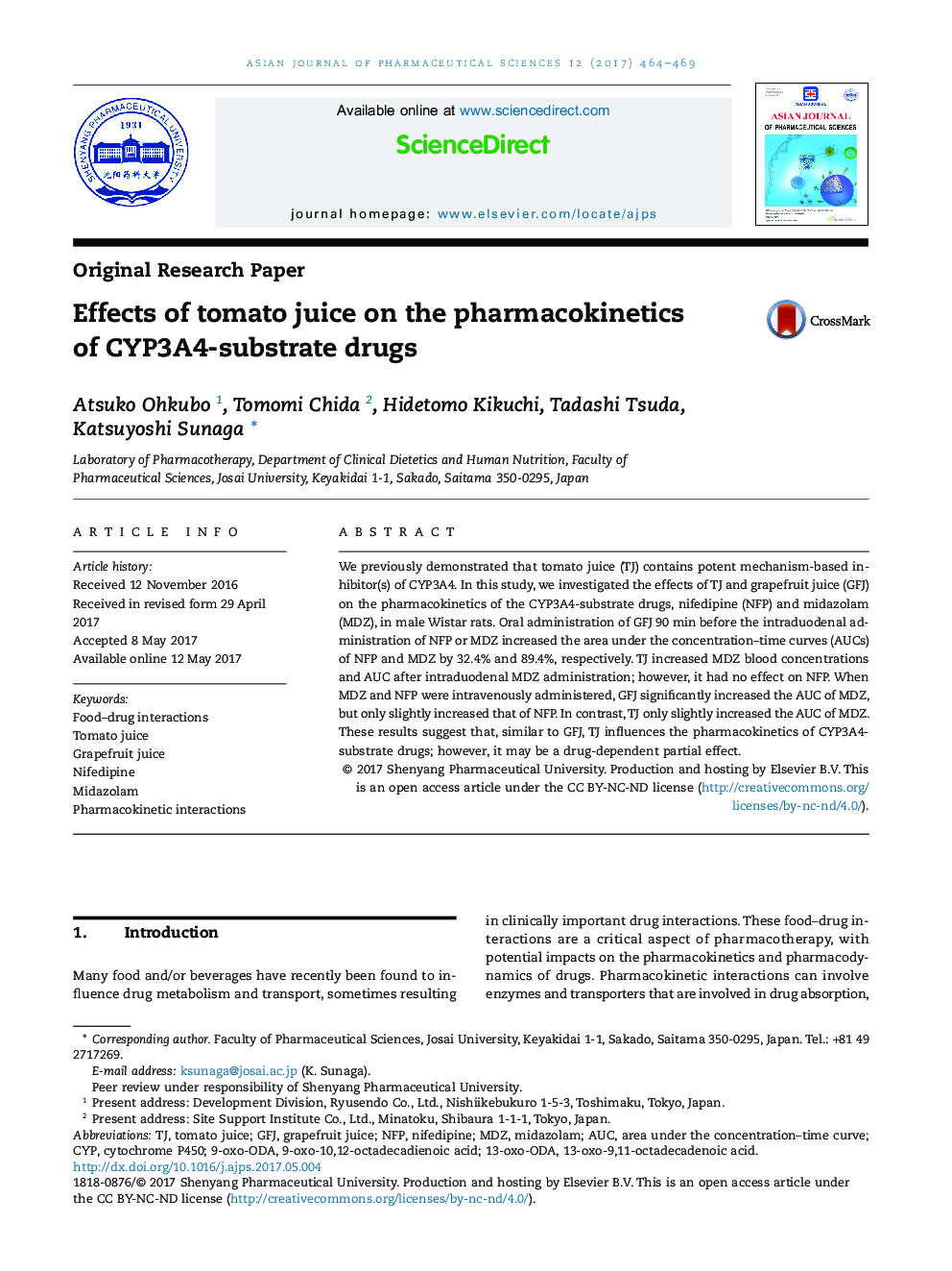 Effects of tomato juice on the pharmacokinetics of CYP3A4-substrate drugs