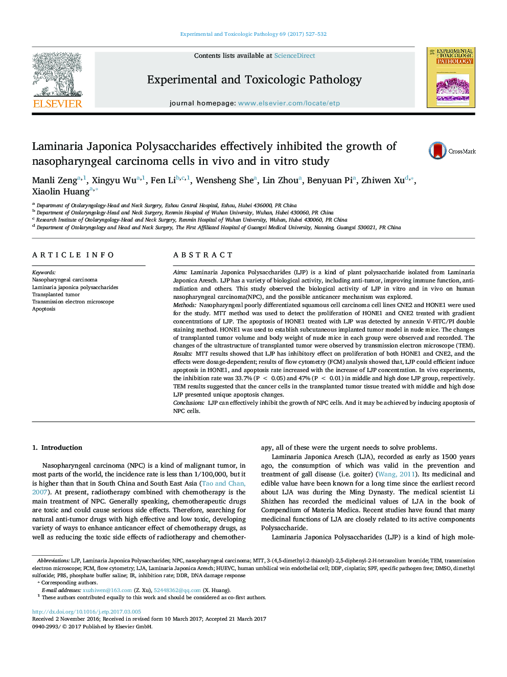 Laminaria Japonica Polysaccharides effectively inhibited the growth of nasopharyngeal carcinoma cells in vivo and in vitro study