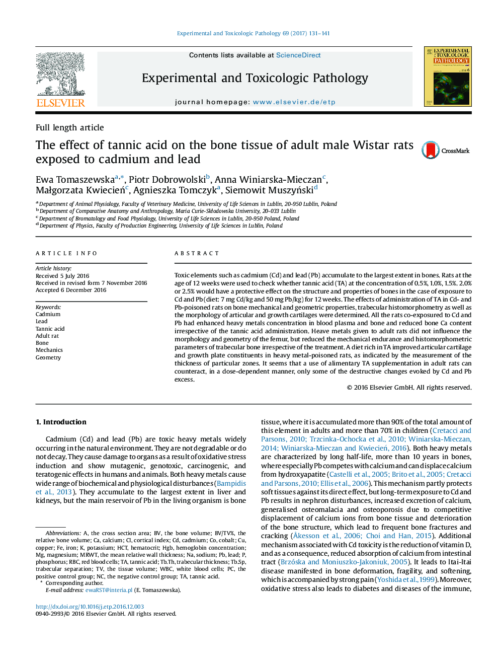 اثر اسید تنییک بر روی بافت استخوانی موش های بالغ نر ویتار در معرض کادمیوم و سرب 