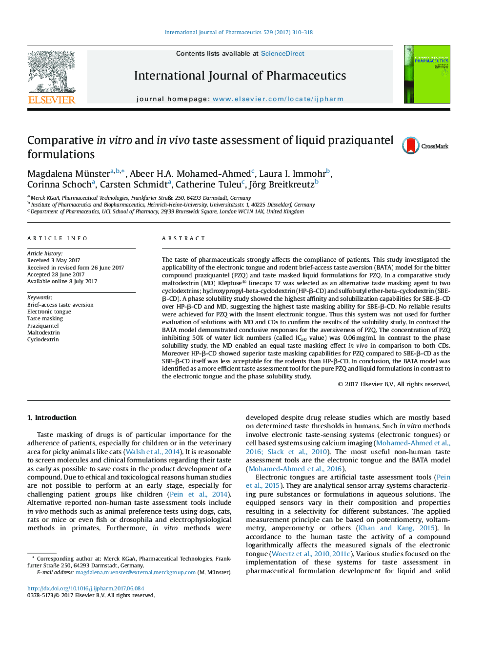 Comparative in vitro and in vivo taste assessment of liquid praziquantel formulations