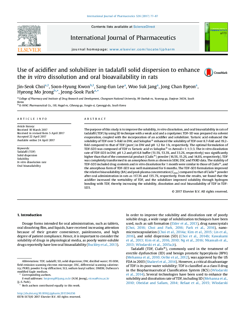 Use of acidifier and solubilizer in tadalafil solid dispersion to enhance the in vitro dissolution and oral bioavailability in rats