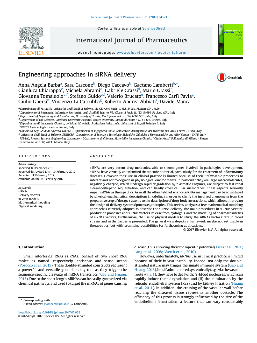 Engineering approaches in siRNA delivery