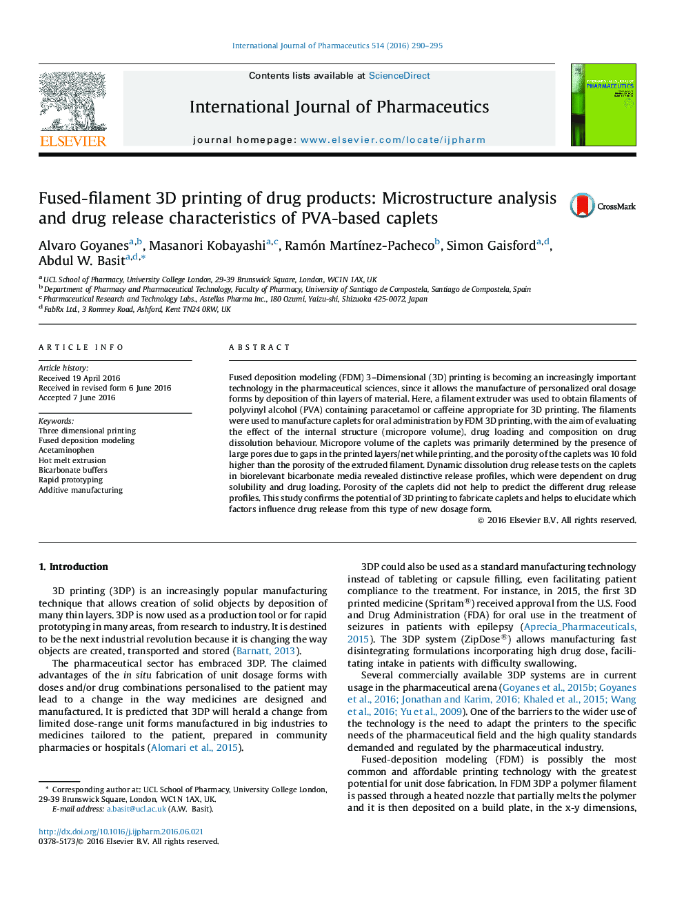 Fused-filament 3D printing of drug products: Microstructure analysis and drug release characteristics of PVA-based caplets