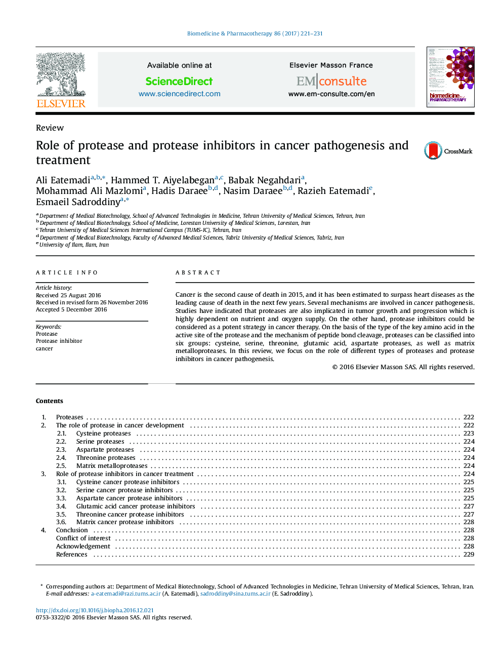 نقش مهارکننده های پروتئاز و پروتئاز در پاتوژنز و درمان سرطان 