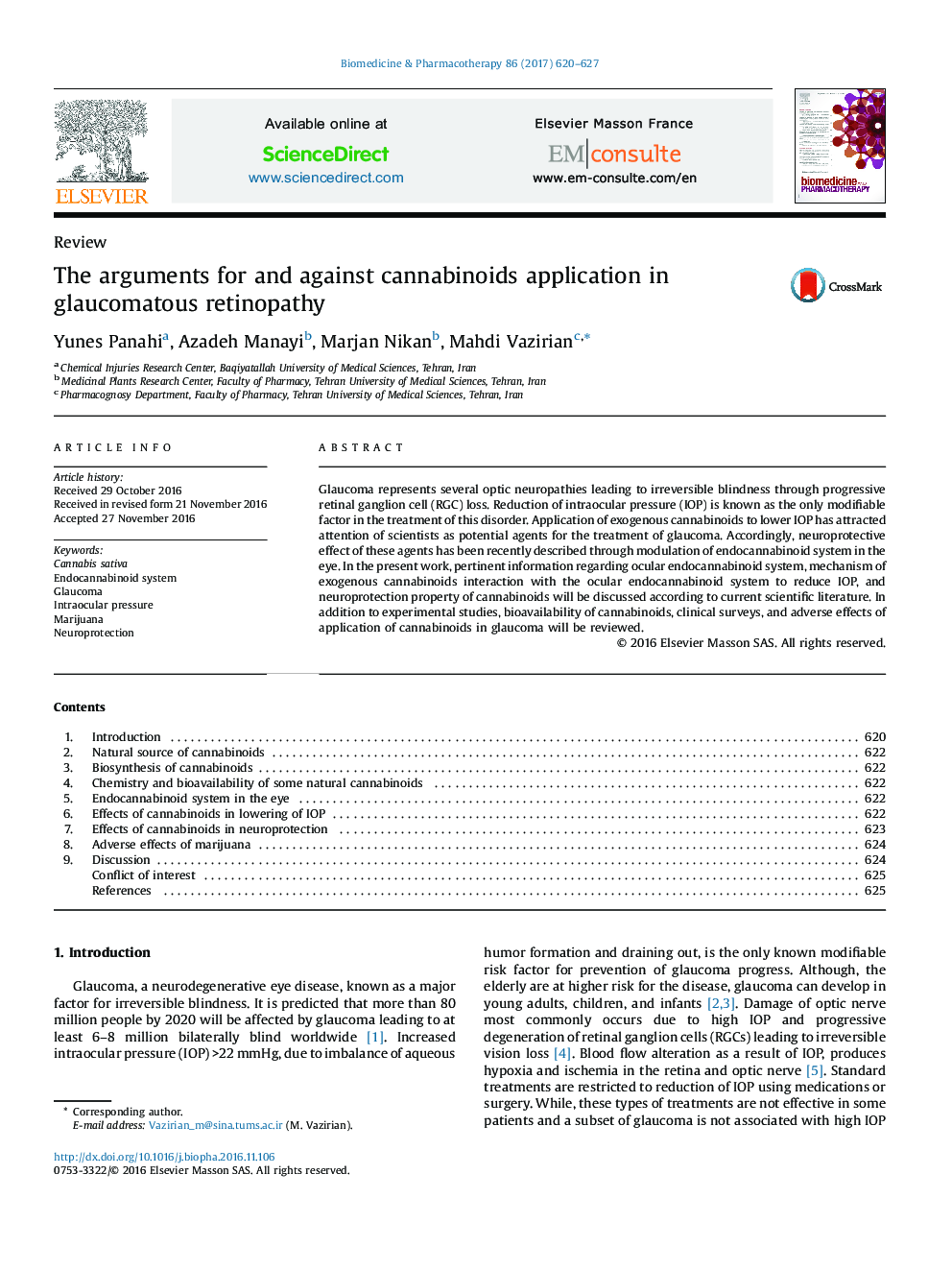 The arguments for and against cannabinoids application in glaucomatous retinopathy