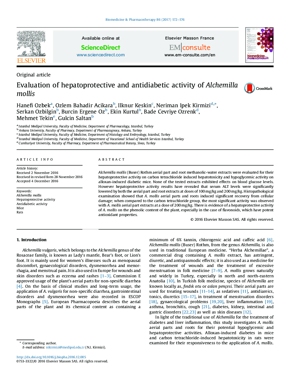 Evaluation of hepatoprotective and antidiabetic activity of Alchemilla mollis