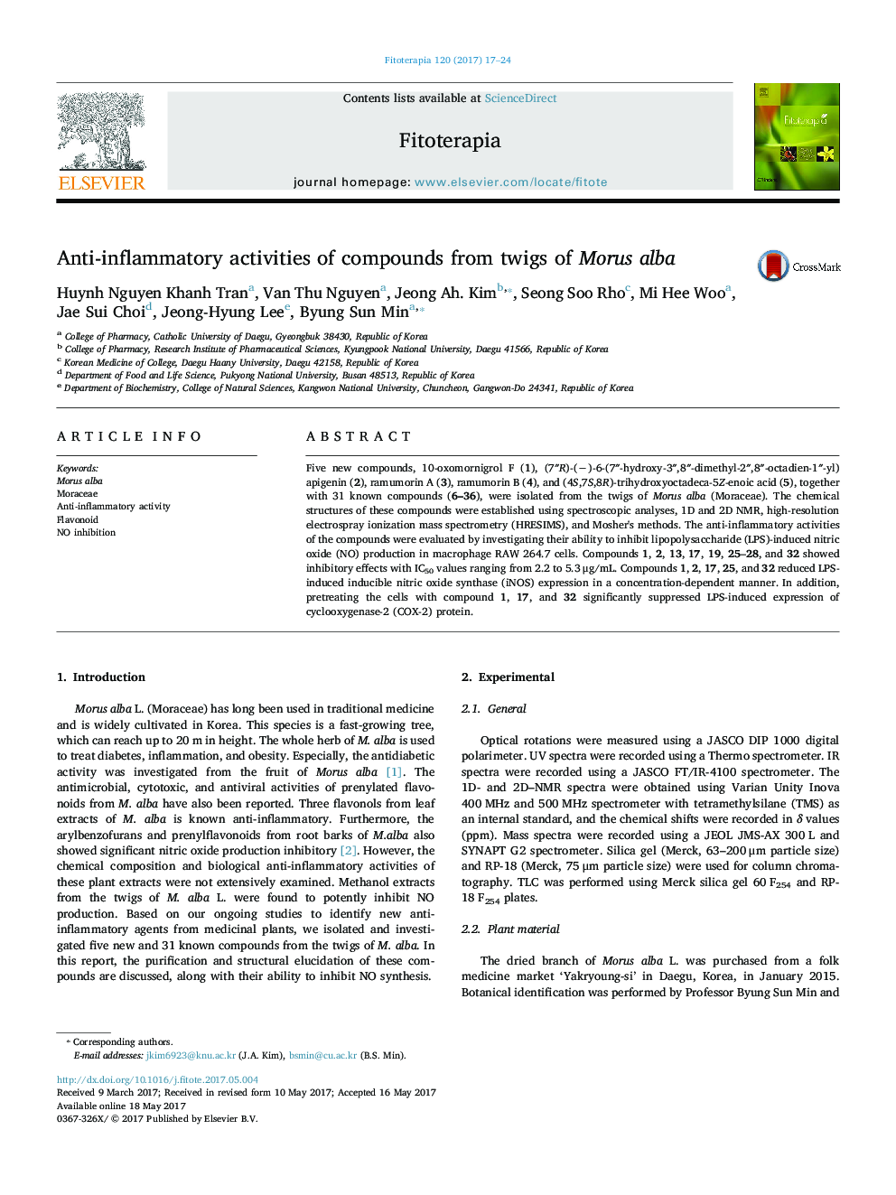 فعالیت ضد التهابی ترکیبات از شاخه های مورس آلبا 