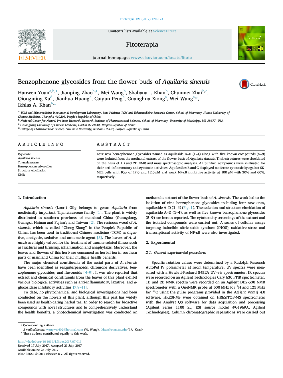 Benzophenone glycosides from the flower buds of Aquilaria sinensis