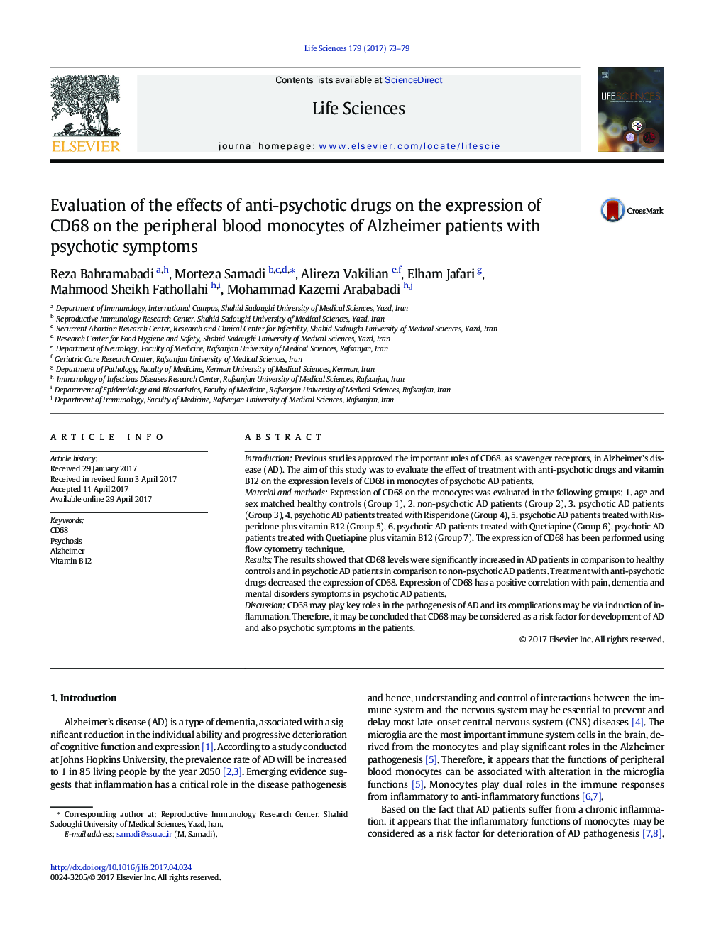 Evaluation of the effects of anti-psychotic drugs on the expression of CD68 on the peripheral blood monocytes of Alzheimer patients with psychotic symptoms