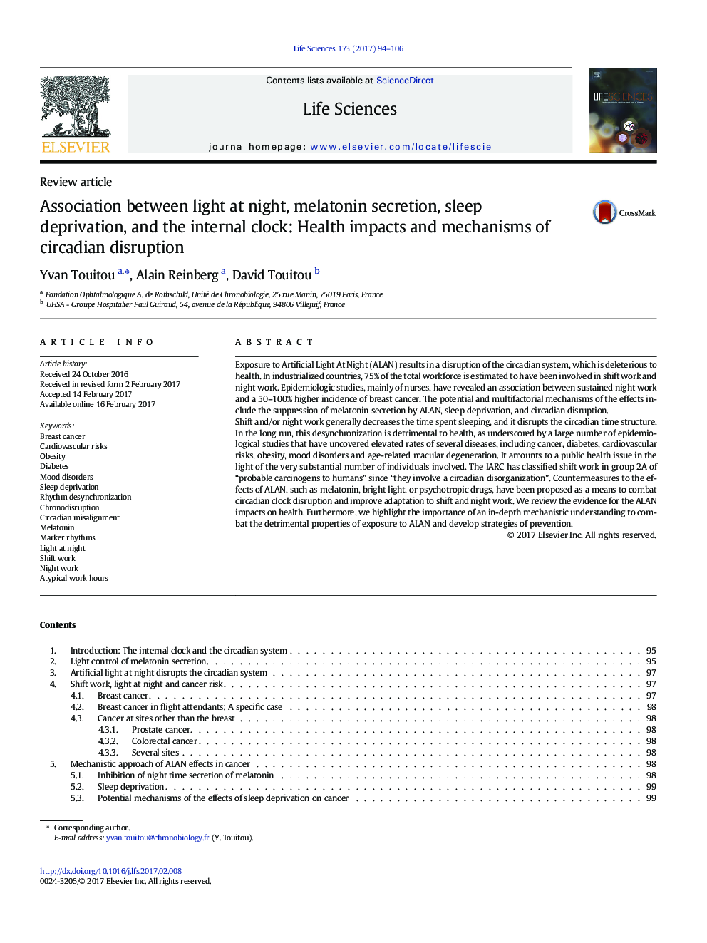 ارتباط بین نور در شب، ترشح ملاتونین، محرومیت از خواب، و ساعت داخلی: تأثیرات بهداشتی و مکانیسم اختلالات روزانه 