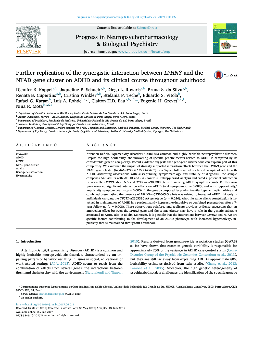 Further replication of the synergistic interaction between LPHN3 and the NTAD gene cluster on ADHD and its clinical course throughout adulthood