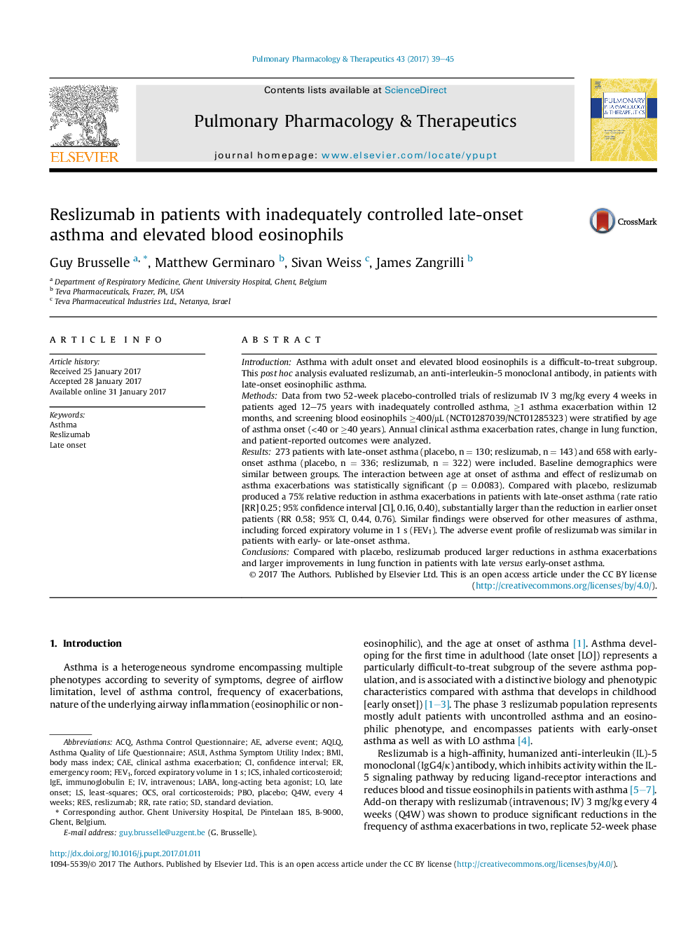 Reslizumab in patients with inadequately controlled late-onset asthma and elevated blood eosinophils