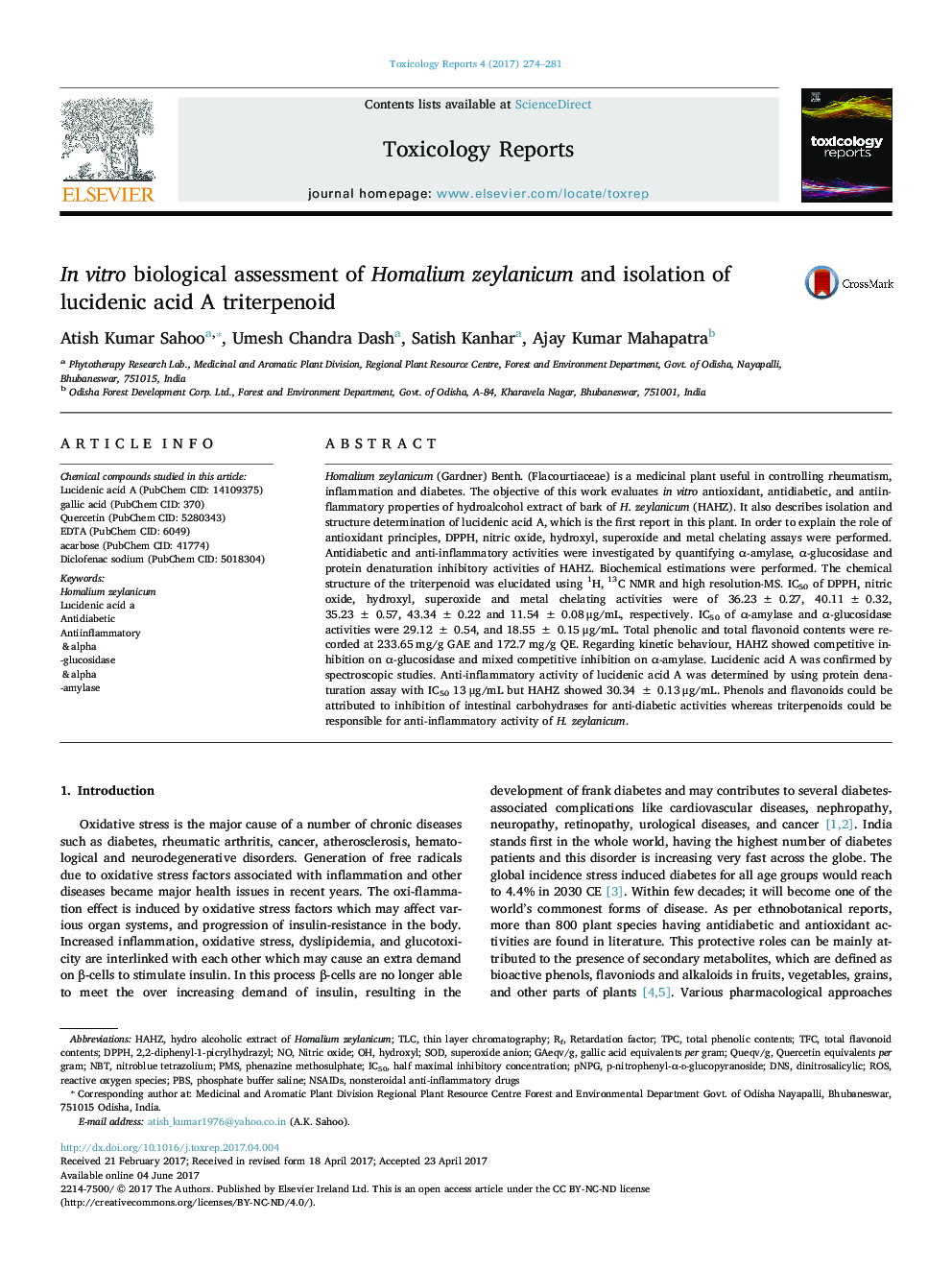 In vitro biological assessment of Homalium zeylanicum and isolation of lucidenic acid A triterpenoid