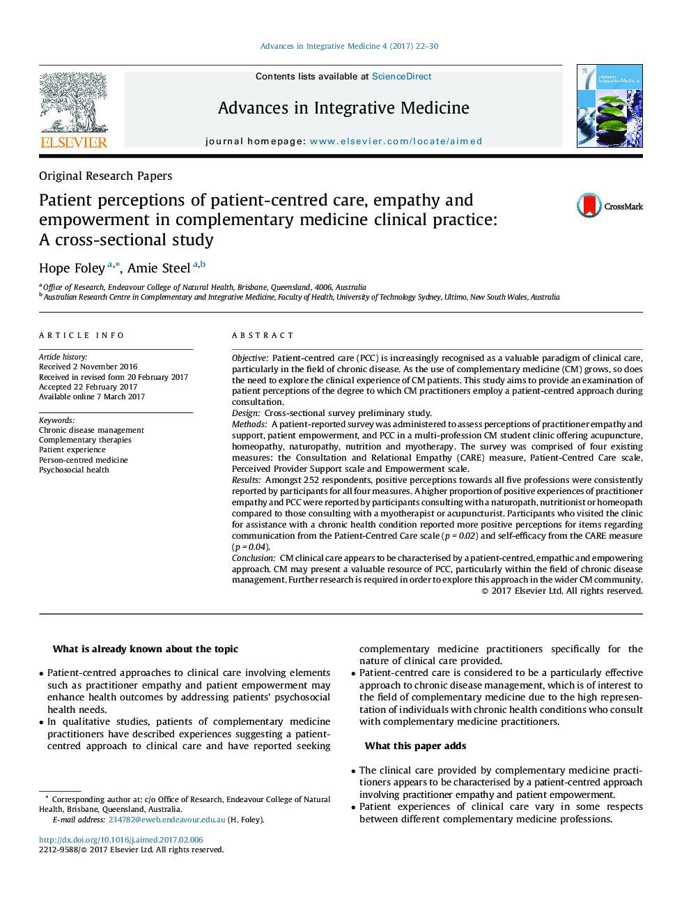 درک بیماران از مراقبت بیمار محور، همدلی و توانمند سازی در عمل بالینی پزشکی مکمل: یک مطالعه مقطعی 
