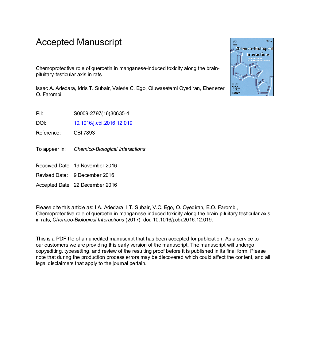 نقش حفاظتی کورستین در مسمومیت ناشی از منگنز در محور مغز-هیپوفیز-بیضه در موش صحرایی 