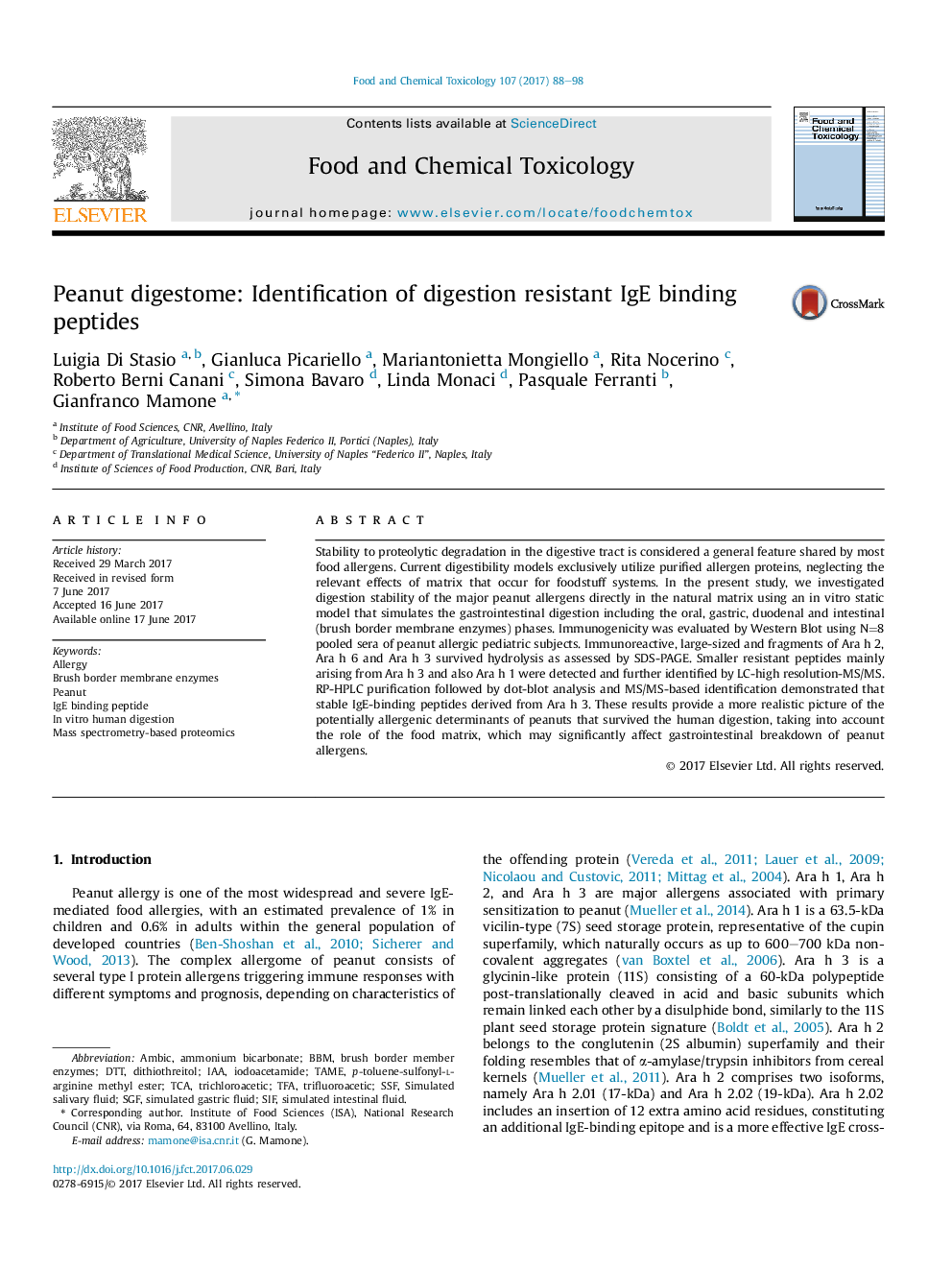 Peanut digestome: Identification of digestion resistant IgE binding peptides