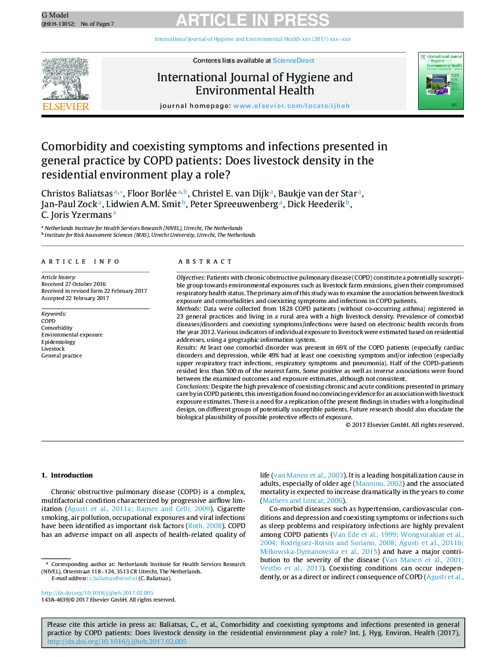 Comorbidity and coexisting symptoms and infections presented in general practice by COPD patients: Does livestock density in the residential environment play a role?