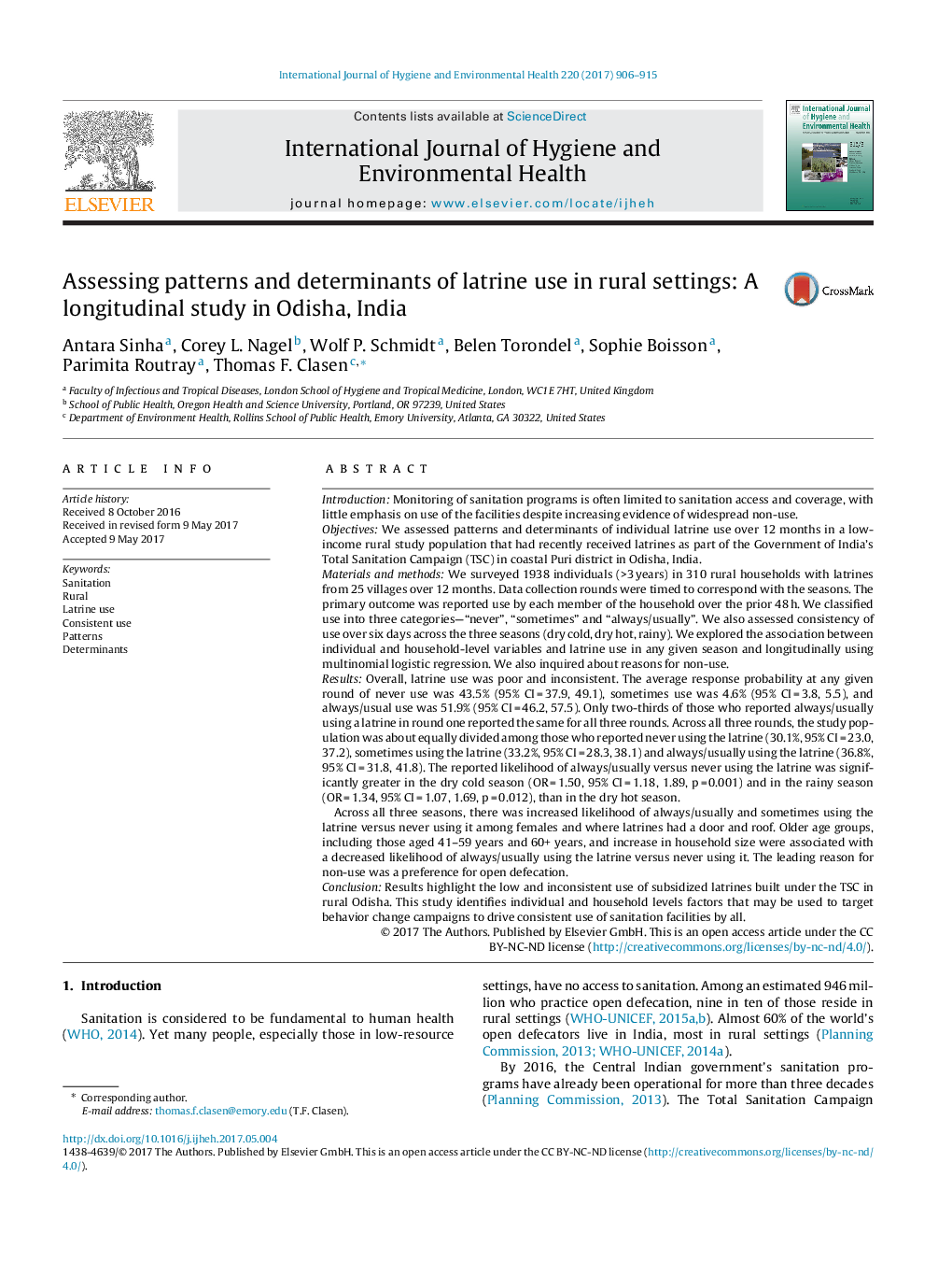 ارزیابی الگوهای و عوامل تعیین کننده استفاده از توفنده در محیط های روستایی: مطالعه طولی در اودیسه، هند 