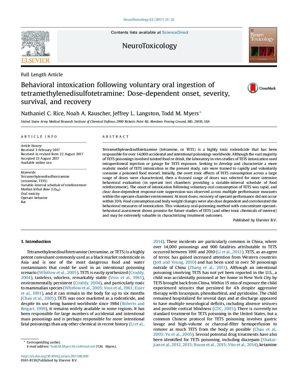 Behavioral intoxication following voluntary oral ingestion of tetramethylenedisulfotetramine: Dose-dependent onset, severity, survival, and recovery